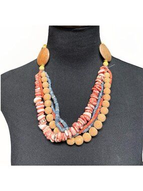 Boho Beach Natural Coral And Shell Beaded Layered Necklace Handmade?
